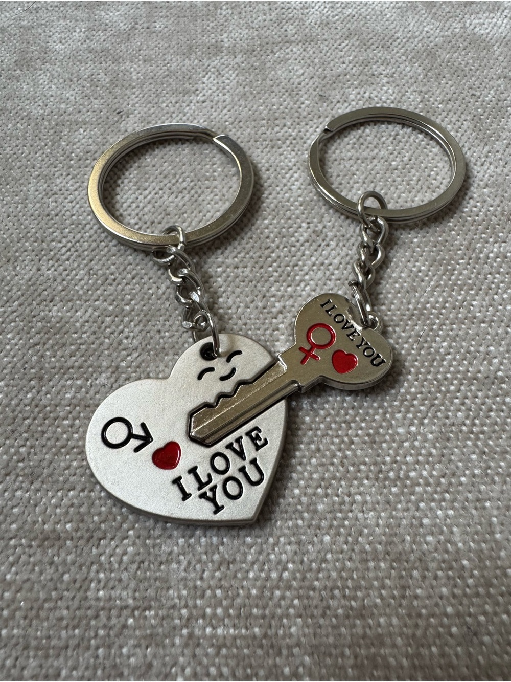 Couple Heart & Key 'I Love You' Silver Keychain Set